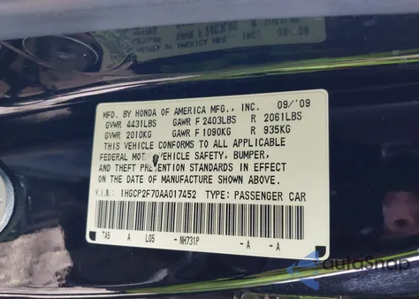 2010 Honda Accord 2.4 Ex z USA, uszkodzony, nr VIN 1HGCP2F70AA017452